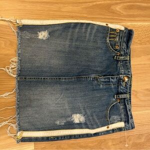 Armani Exchange Denim Mid Skirt with Side White and Gold Stripe